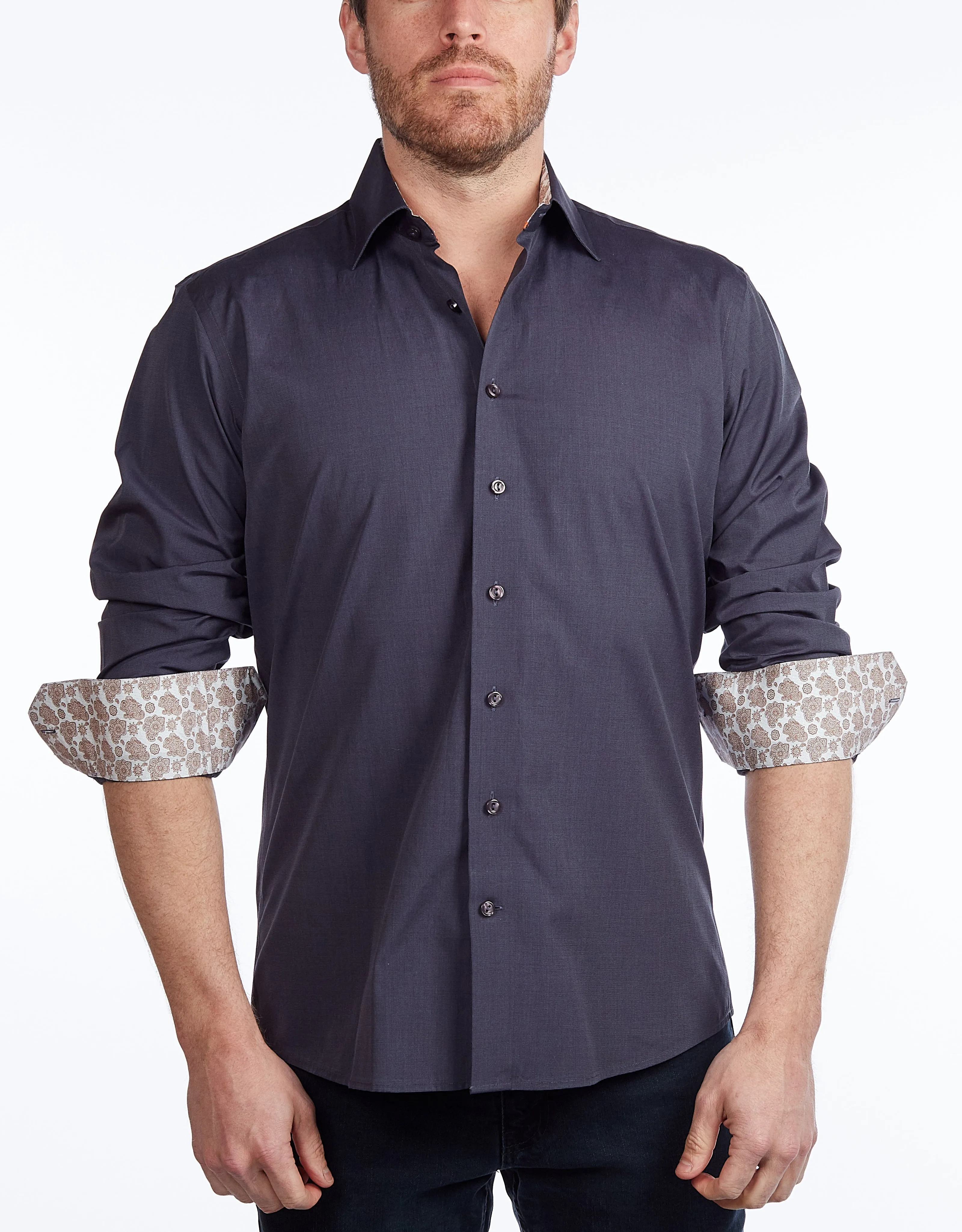 Contrast Collar Button-Up Shirt //  - Contemporary Fit - contrast  trimming - final sale