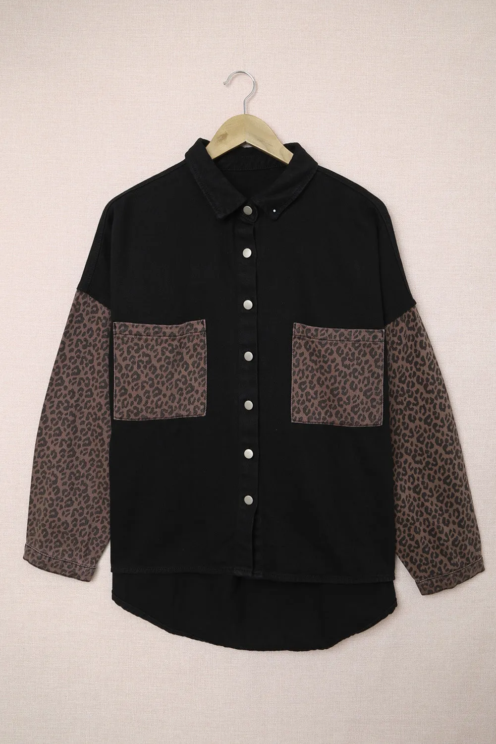 Contrast Leopard Denim Jacket for Women