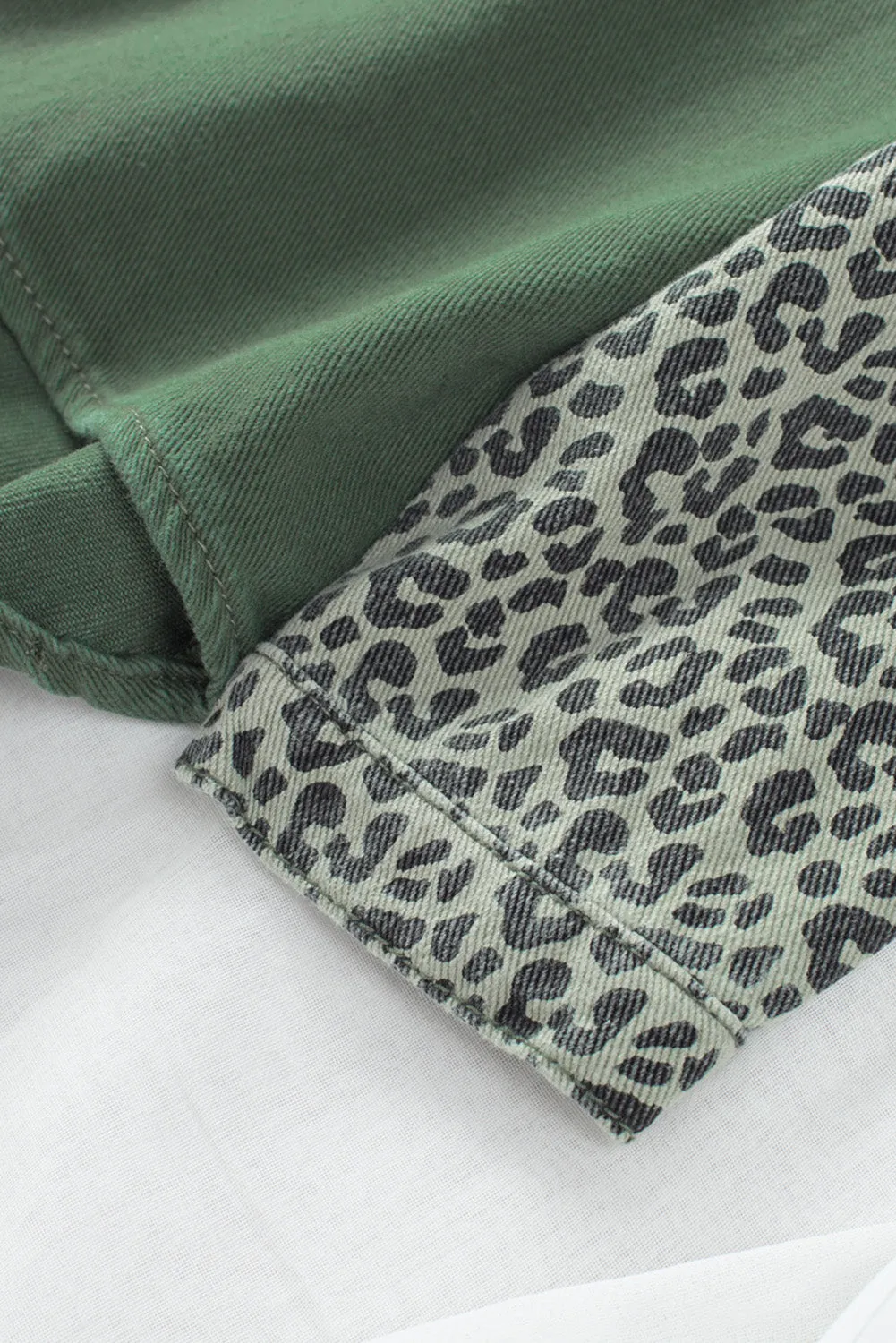 Contrast Leopard Denim Jacket for Women