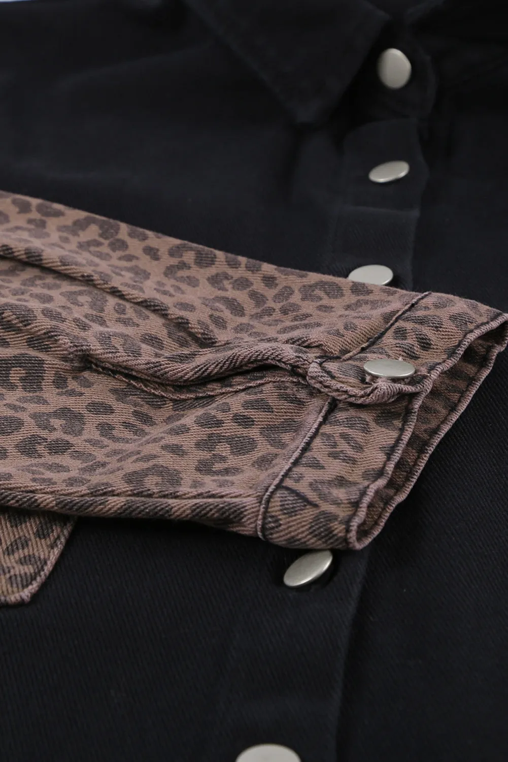 Contrast Leopard Denim Jacket for Women