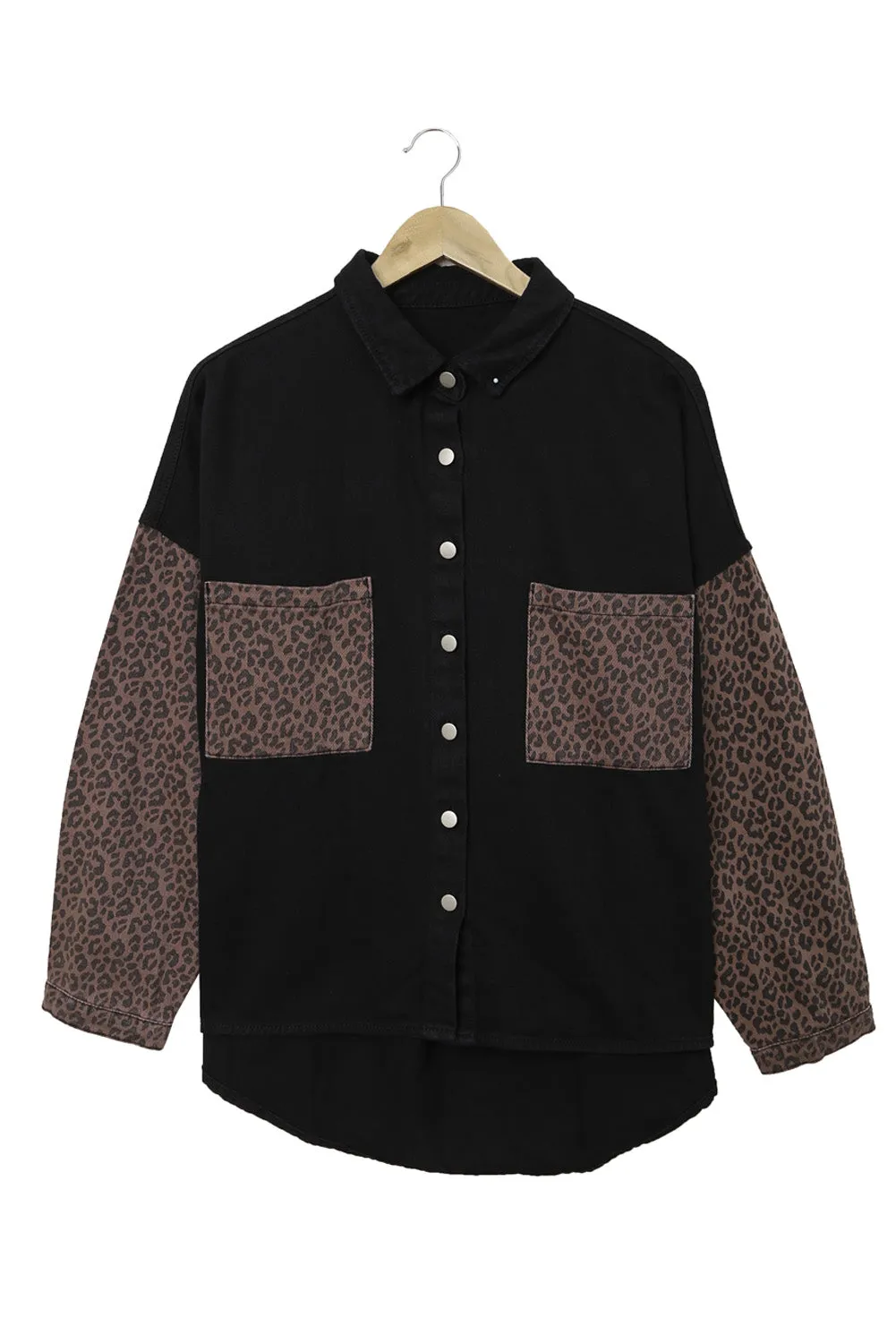 Contrast Leopard Denim Jacket for Women