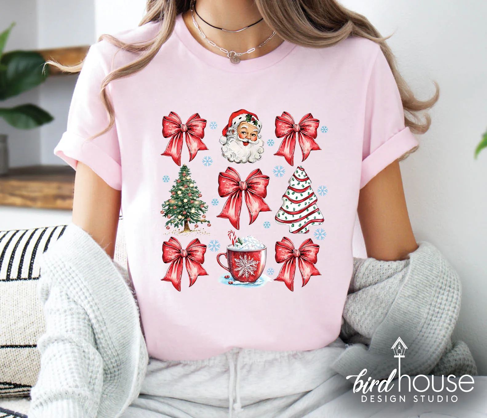 Coquette Santa Cocoa trees & Bows Christmas Shirt