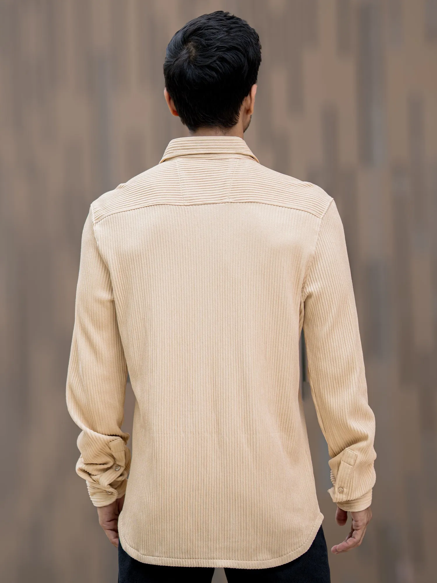 Cord Vertical Textured Beige Shirt