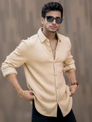 Cord Vertical Textured Beige Shirt