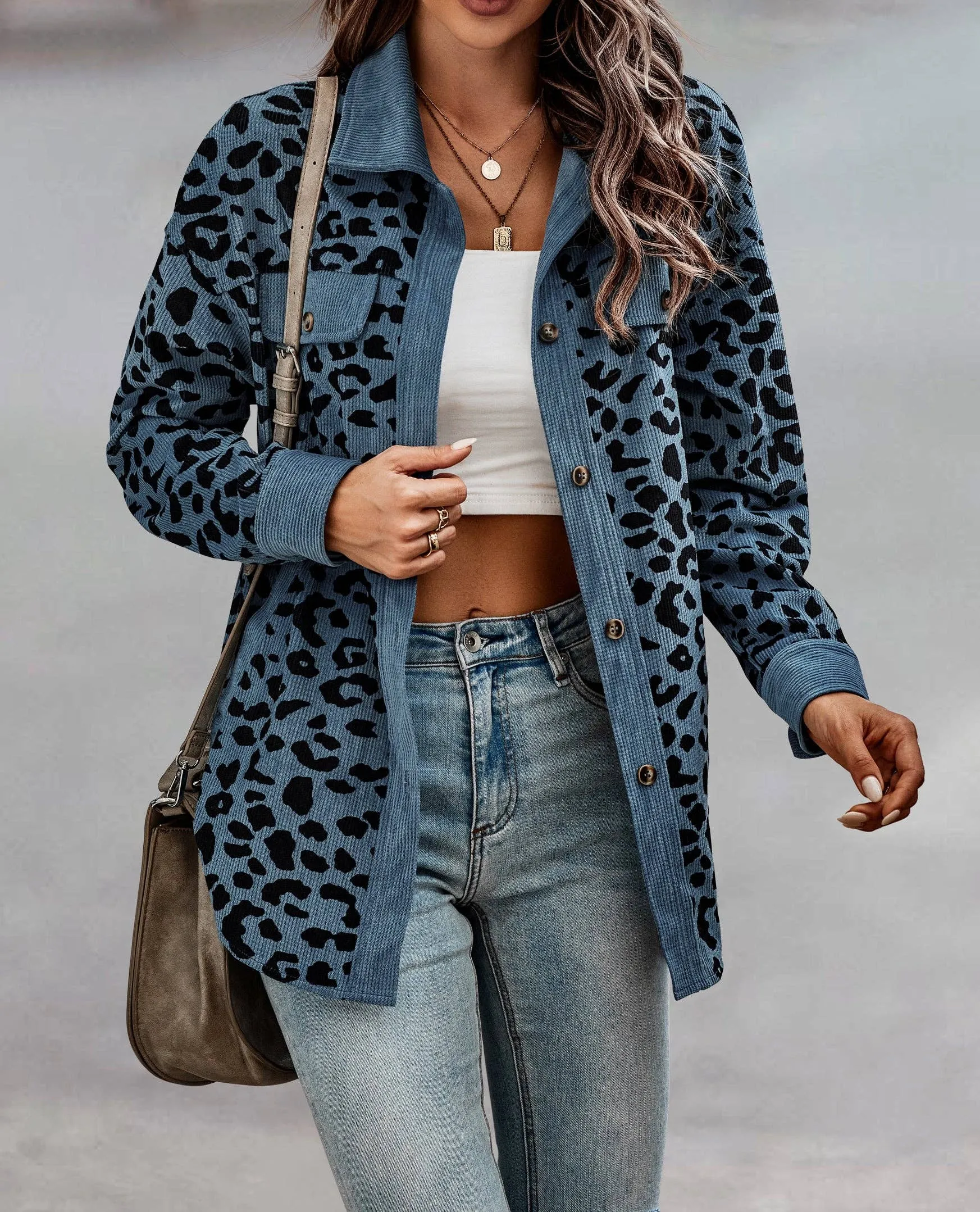 Corduroy Leopard Print  Shacket