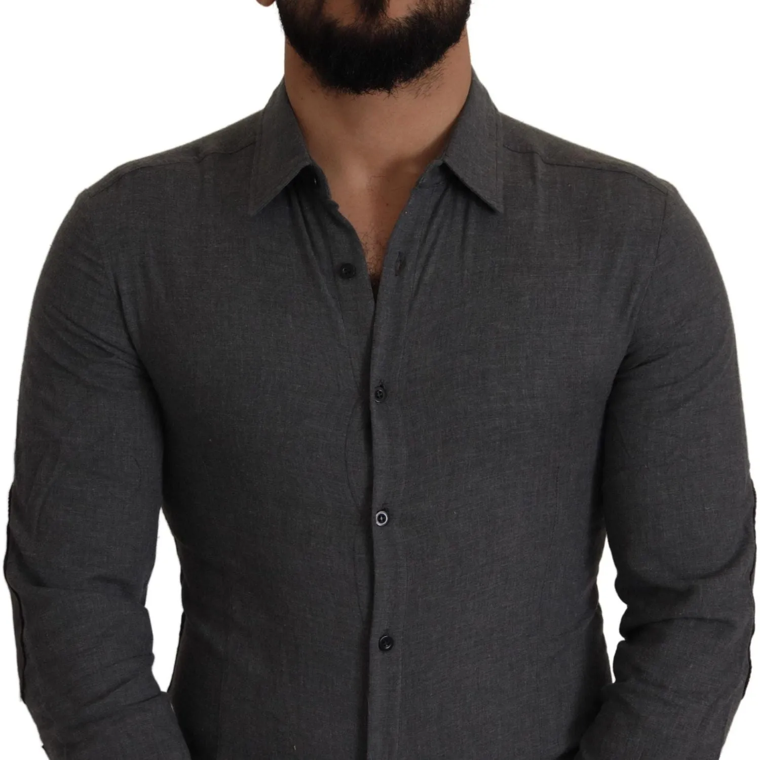 Costume National Sleek Gray Cotton Casual Button Front Shirt