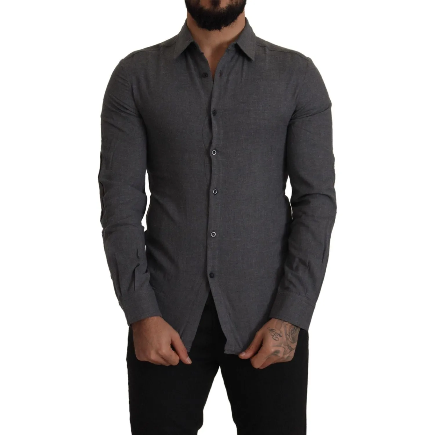 Costume National Sleek Gray Cotton Casual Button Front Shirt