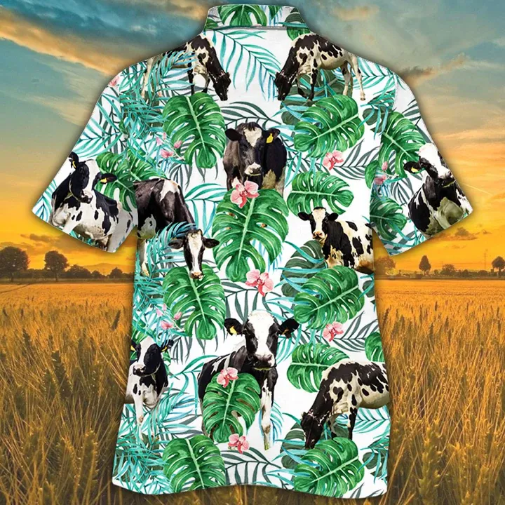 Cow Hawaiian shirts for men, women, Holstein Friesian Cattle Lovers Tropical Plant Hawaiian Shirt