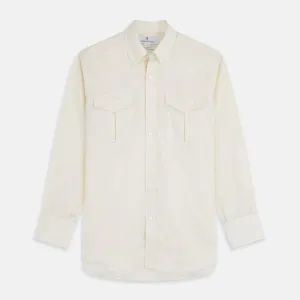 Cream Herringbone Fine Cotton Weekend Officer Fit Shirt with Dorset Collar