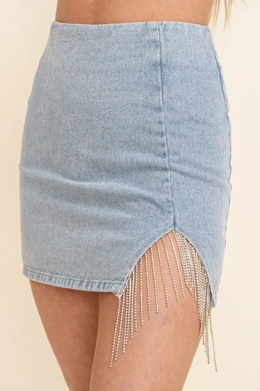 Dance with Me Rhinestone Fringe Pencil Skirt