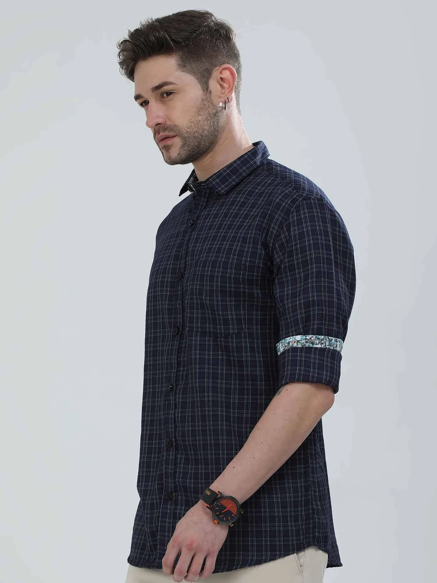 Dark Grey Checkered Cotton Shirt