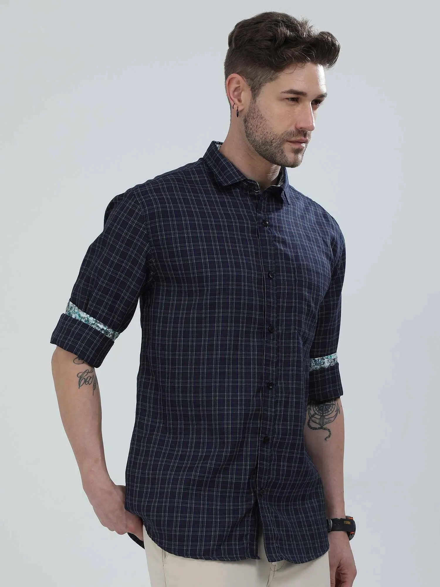 Dark Grey Checkered Cotton Shirt