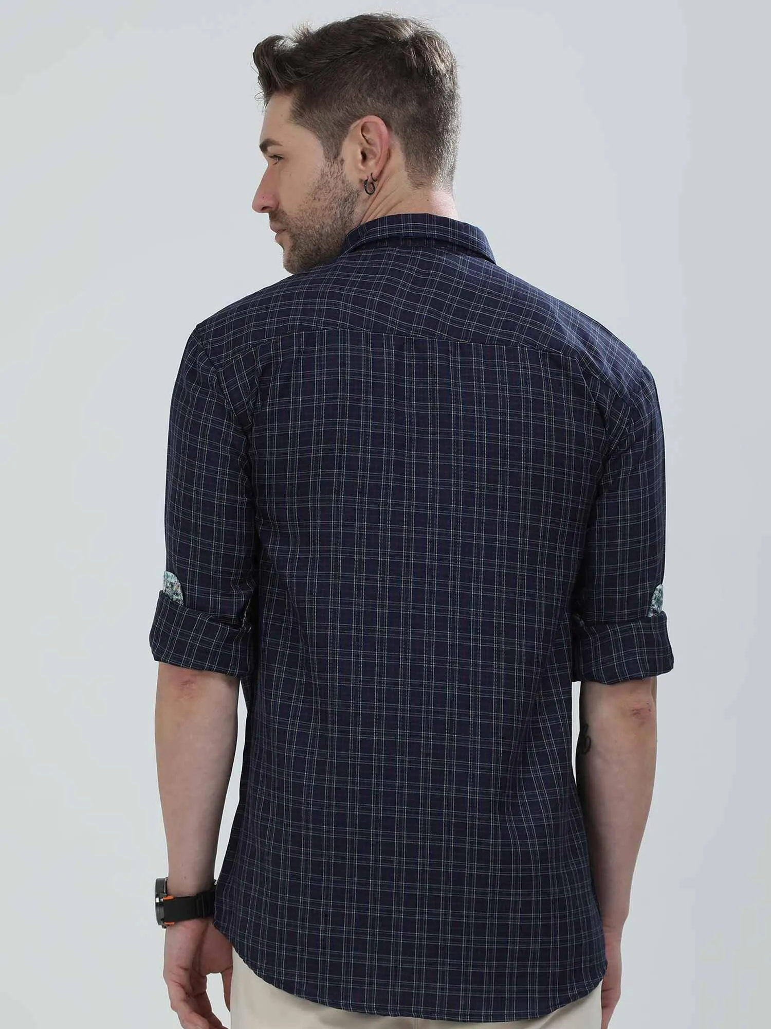 Dark Grey Checkered Cotton Shirt