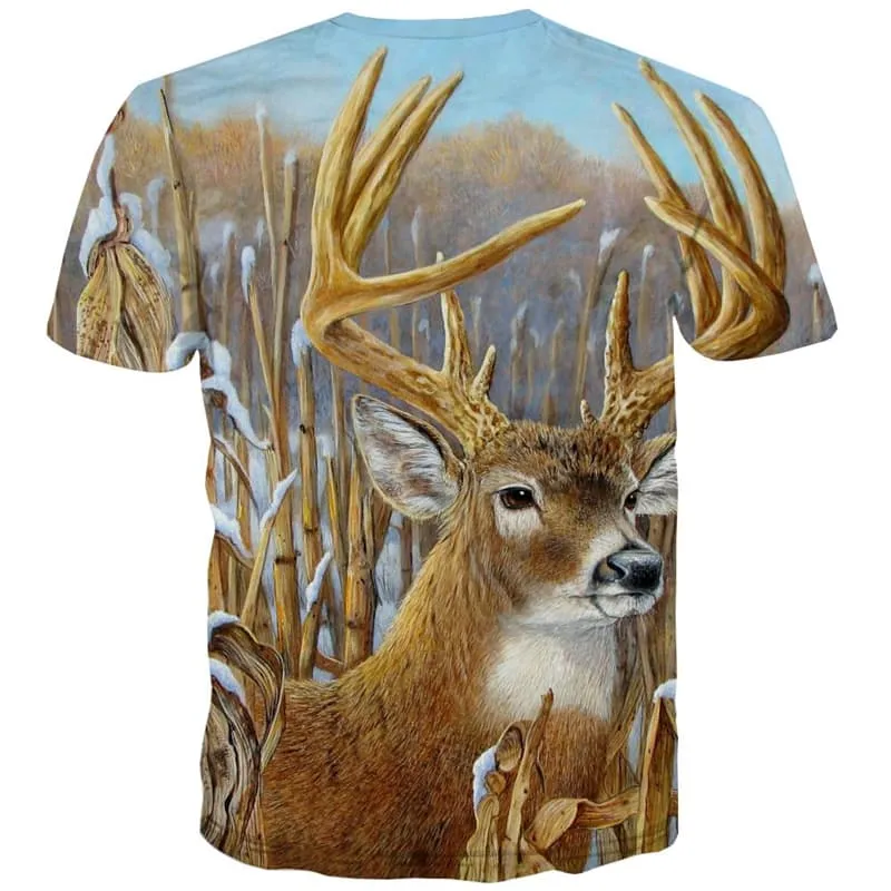 Deer T-shirt Men Animal T-shirts Graphic Snow Tshirt Printed Painting Tshirts Cool