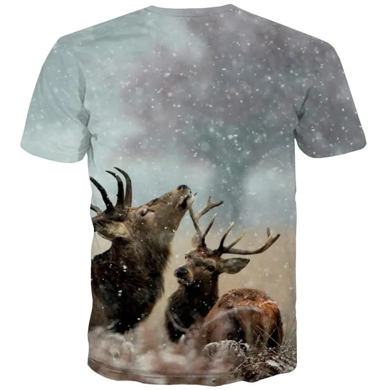 Deer T-shirt Men Animal Tshirt Printed Snow T-shirts Graphic Lovely Tshirts Novelty