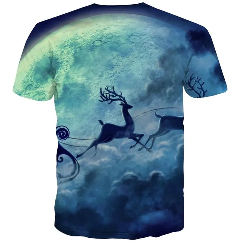 Deer T-shirt Men Christmas Tshirts Cool Moon T-shirts 3d Cloud T shirts Funny