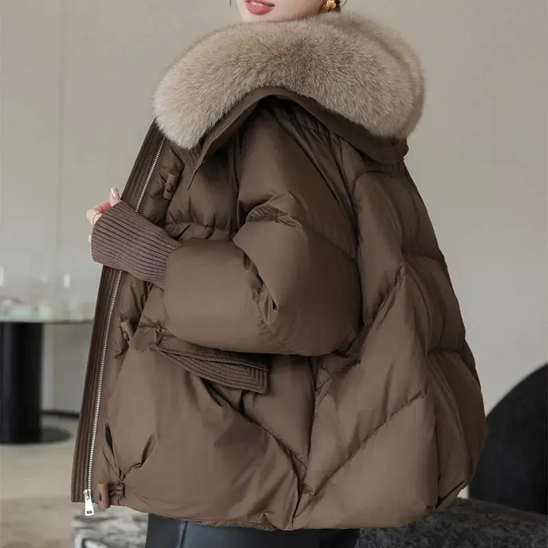 Down Cotton-padded Jacket Women's Short Fur Collar Thickened Coat Winter Clothing