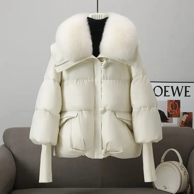 Down Cotton-padded Jacket Women's Short Fur Collar Thickened Coat Winter Clothing