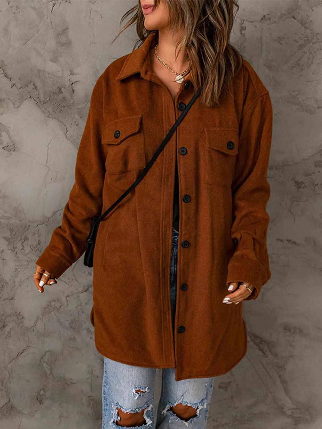 Drop Shoulder Button Down Collared Coat