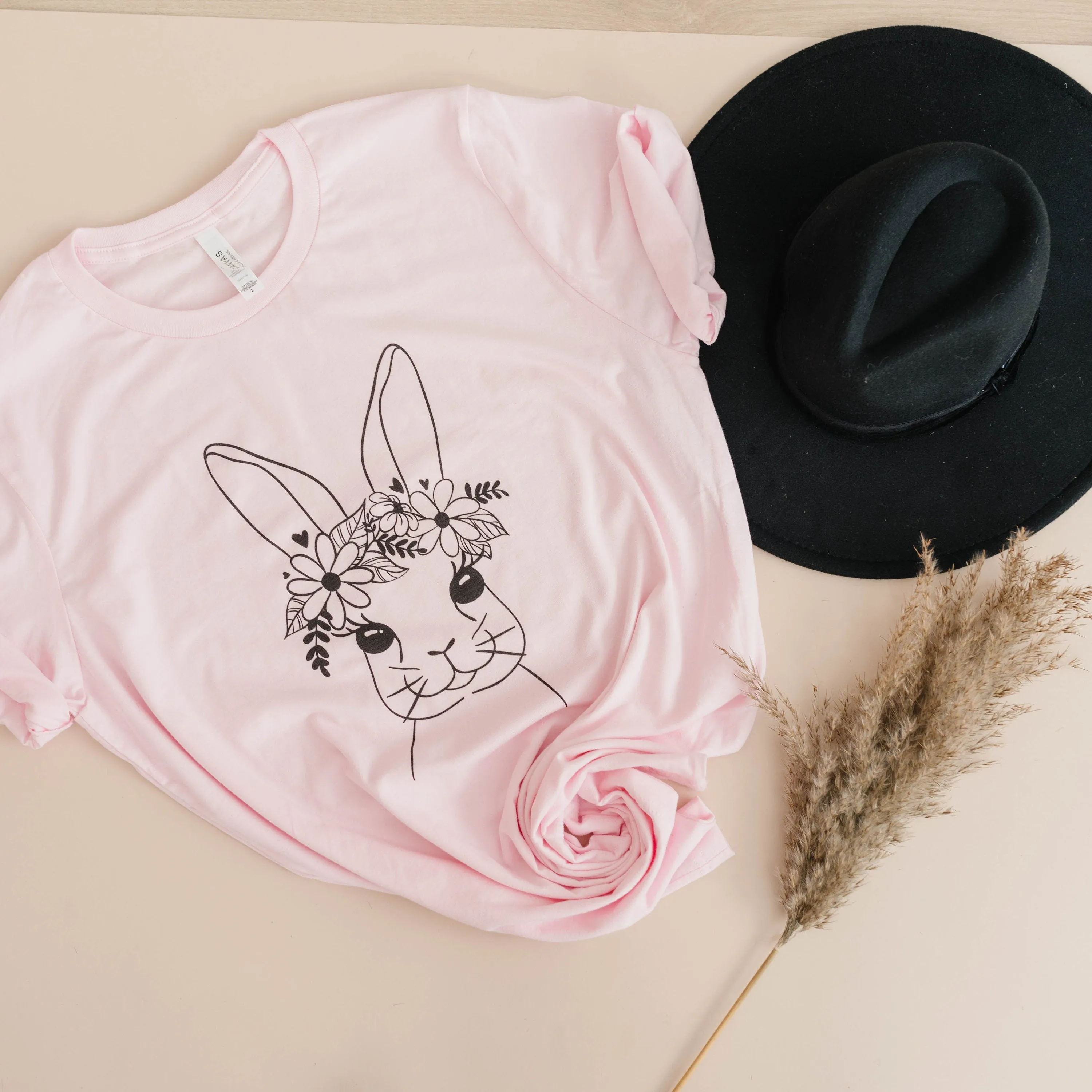 Easter Bunny Tshirt, Easter Shirt for Women, Cute Easter T-shirt for Her, Floral Easter Bunny Graphic Tee, Womens Spring Tops