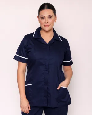 Eliza Revere Collar Healthcare Tunic - Navy / White