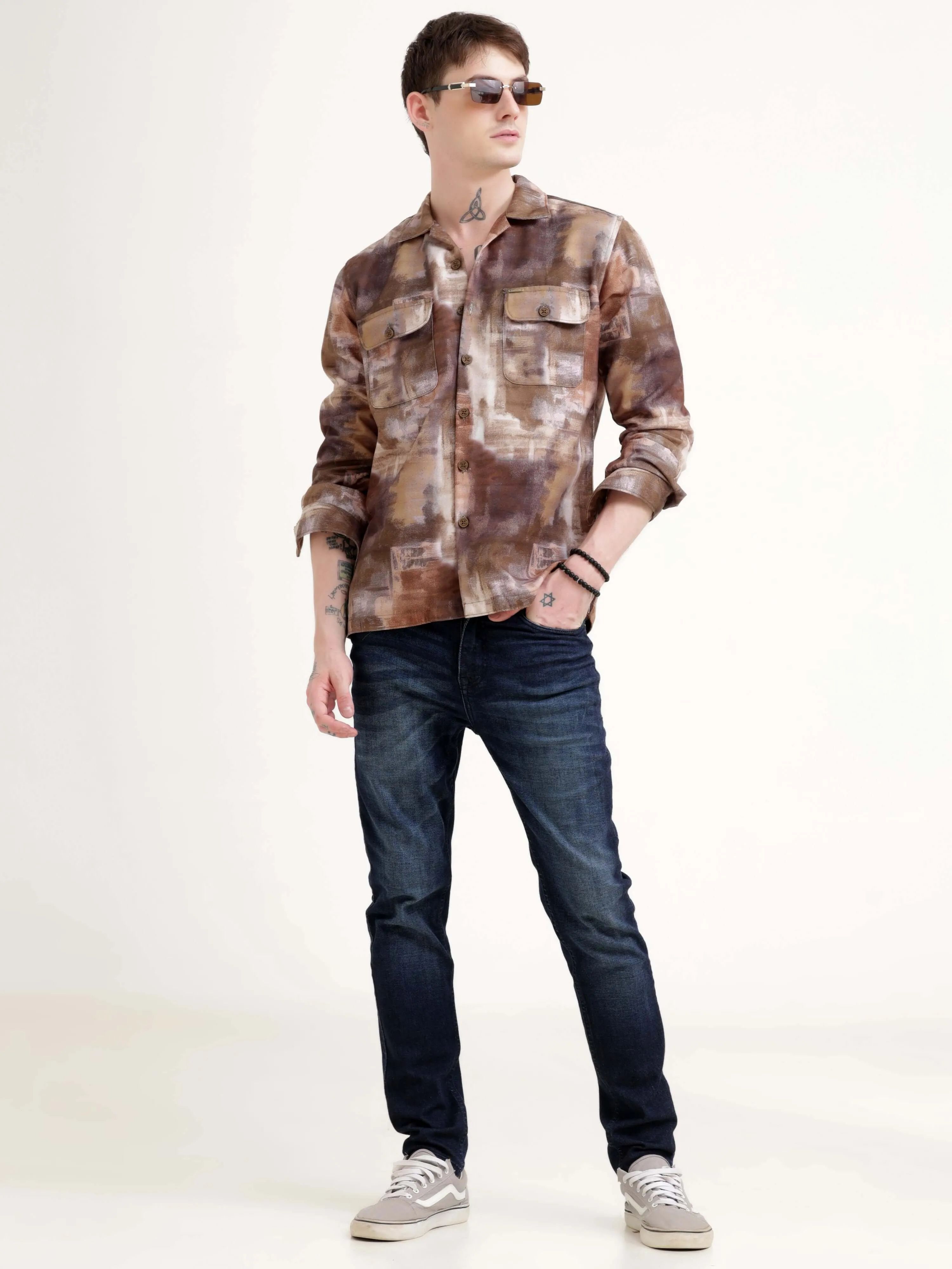 Enigmatic Multi Splash Brown Overshirt