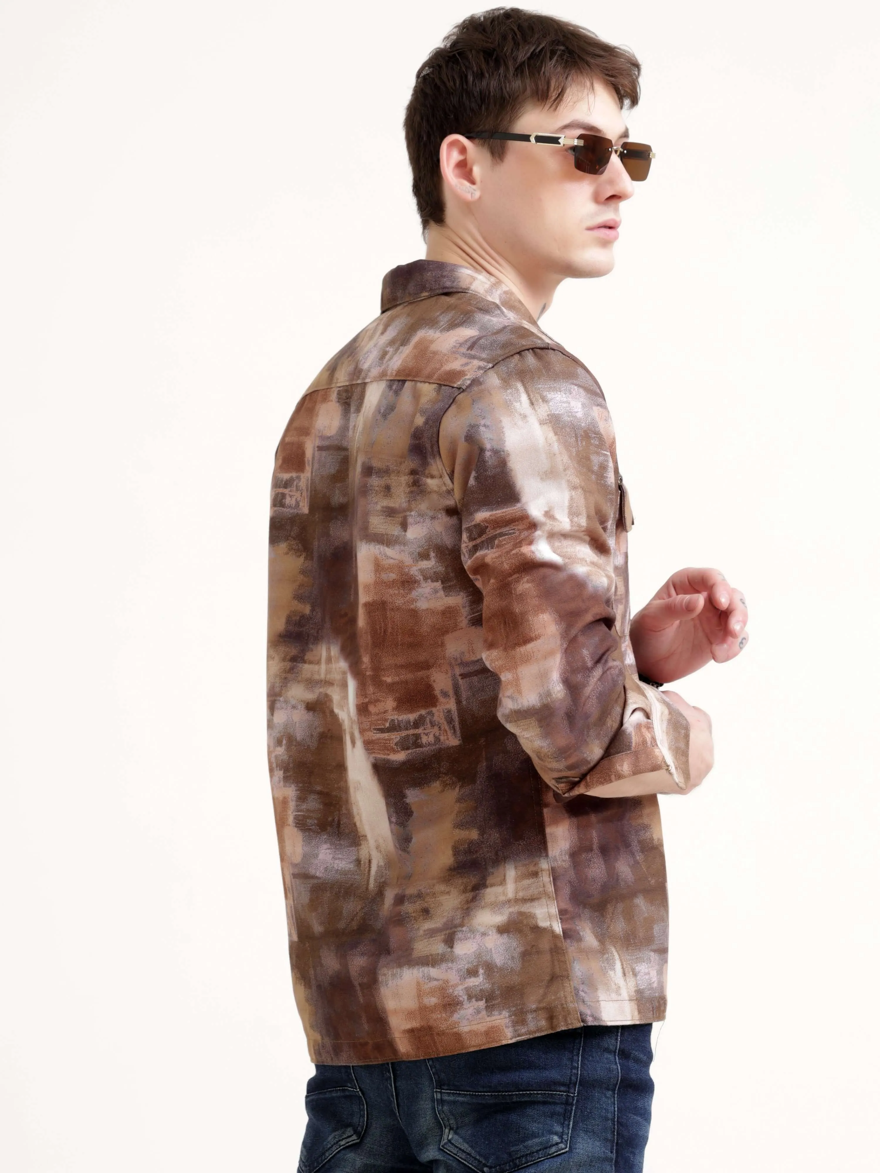 Enigmatic Multi Splash Brown Overshirt