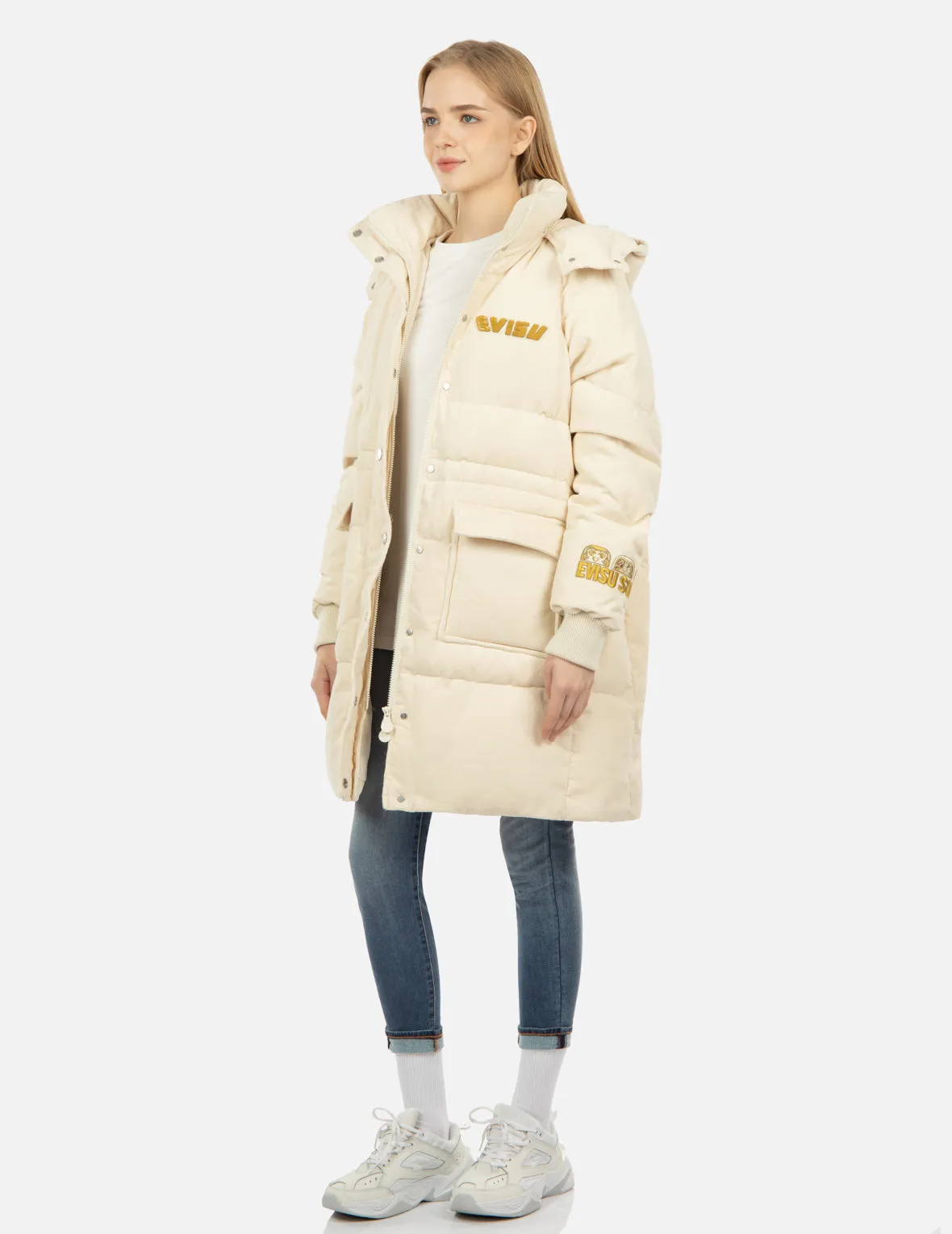 EVISU Squad Embroidery Corduroy Down Coat