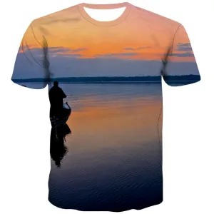 fishing T-shirt Men fish T shirts Funny lake T-shirts Graphic Short Sleeve