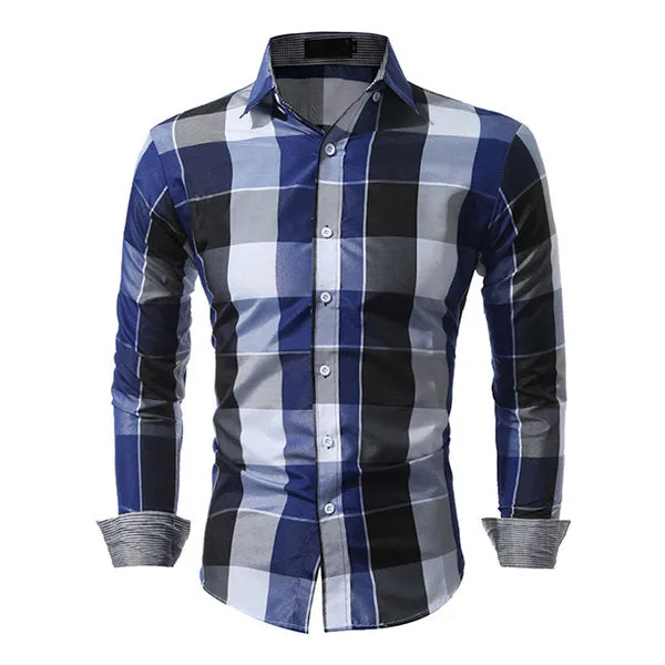 Fit Dress Shirt for Men Checked Button Down Long Sleeves Slim