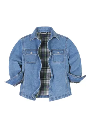 FlannelGo Kids Flannel Lined Jean Shacket,Denim Shirt Jac,Unisex