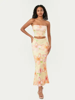 Floral Print 2 Piece Crop Tube Tops Bodycon Long Beachwear Summer Skirt