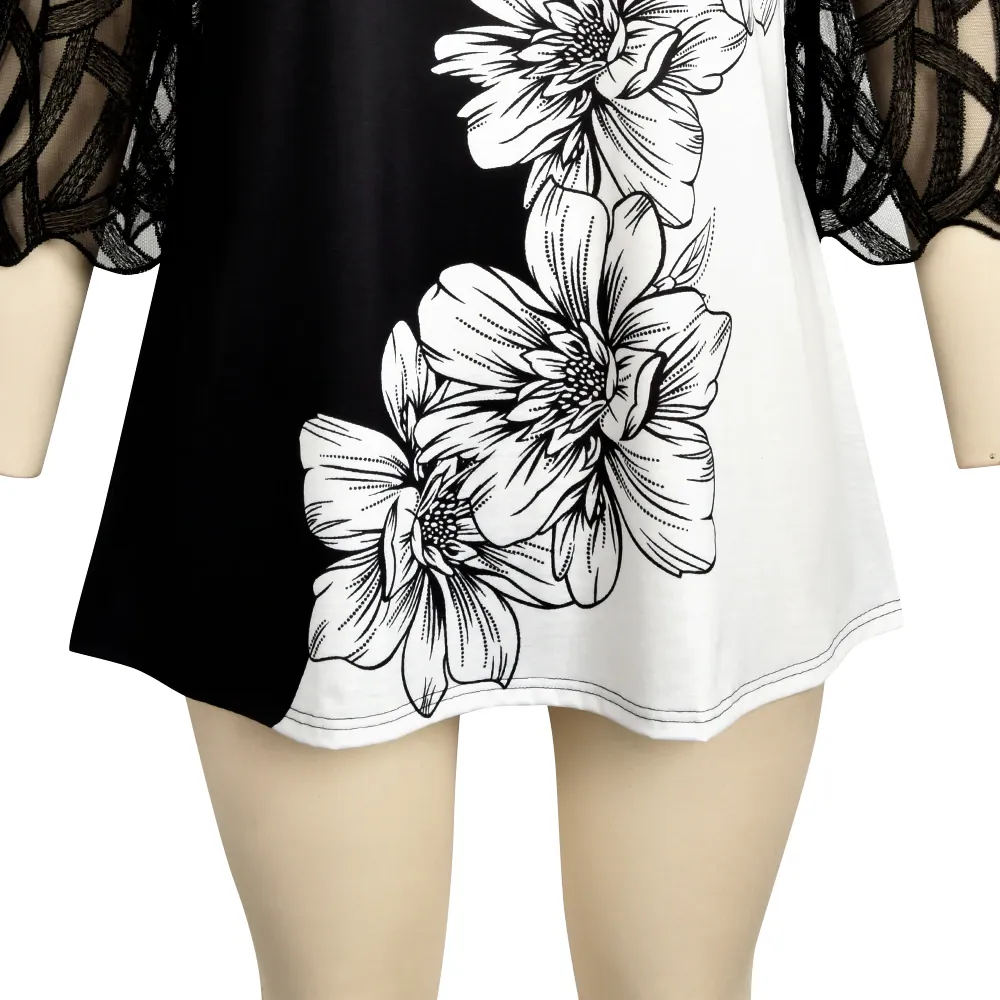 Funki Buys | Shirts | Women's Plus Splice Flower Print Blouse