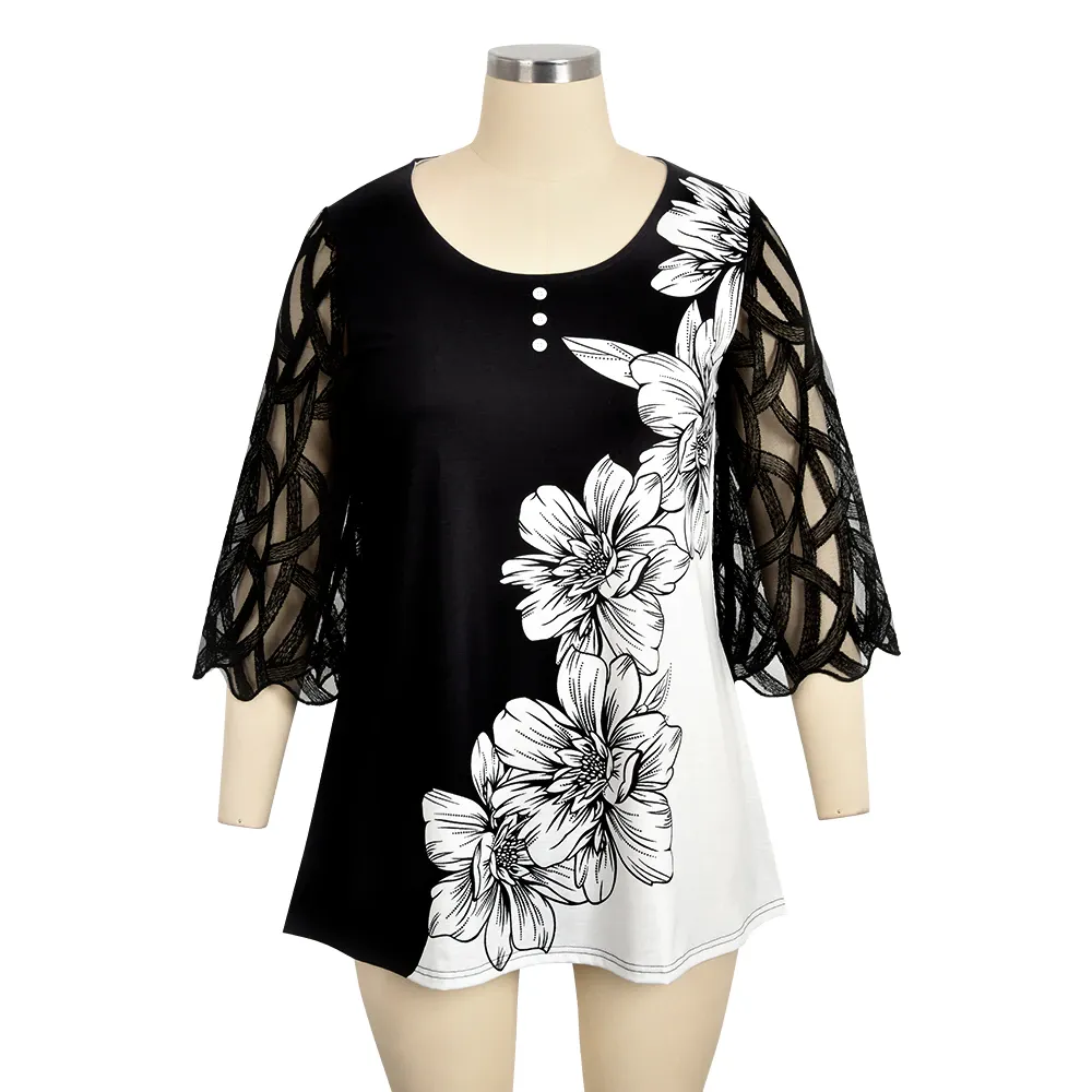 Funki Buys | Shirts | Women's Plus Splice Flower Print Blouse