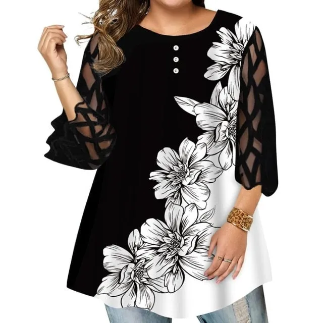 Funki Buys | Shirts | Women's Plus Splice Flower Print Blouse