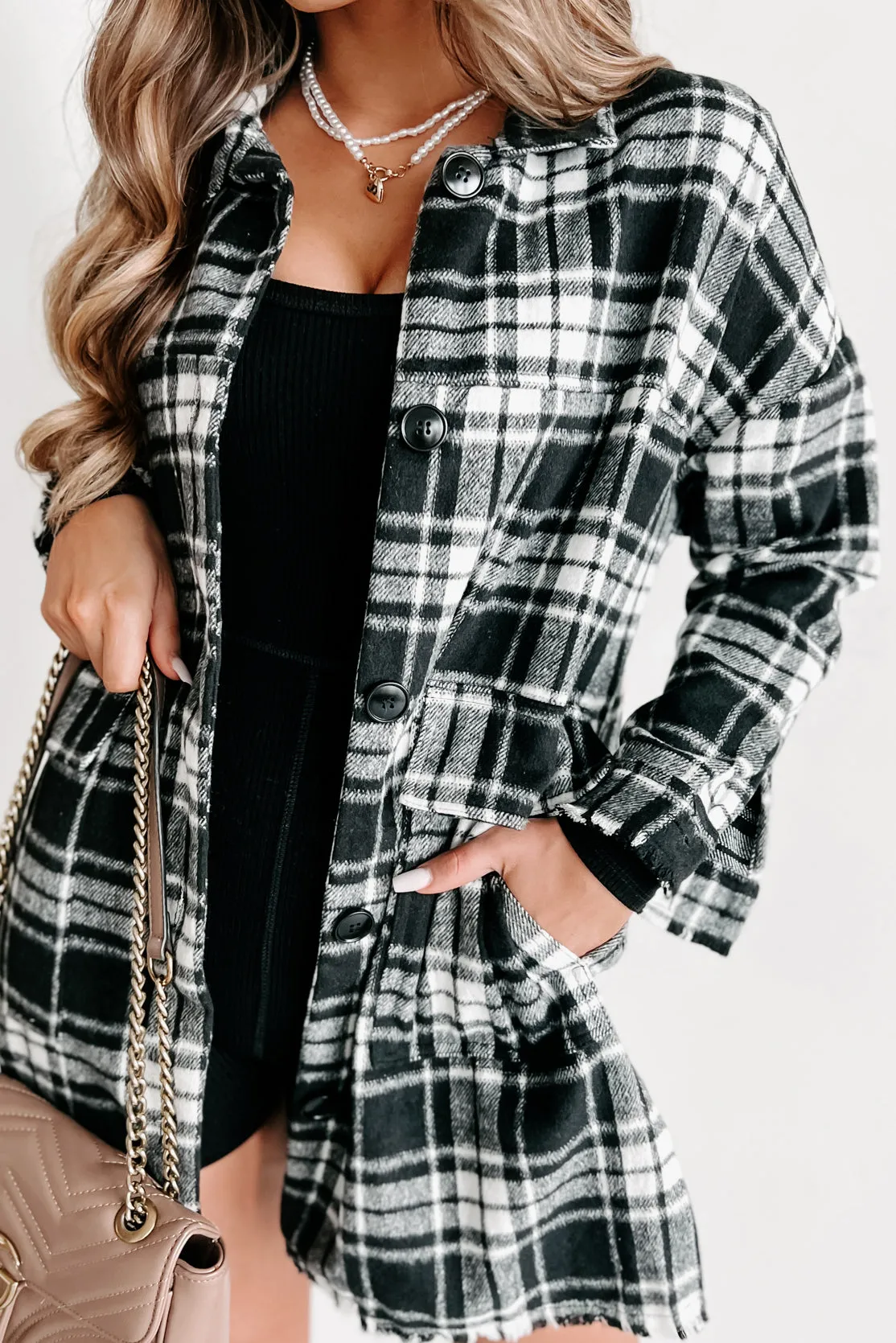 Gaining Momentum Plaid Shacket (Black)