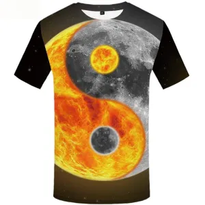 Galaxy Space T shirts Men Yinyang Tshirts Novelty Moon Tshirt Anime Short Sleeve