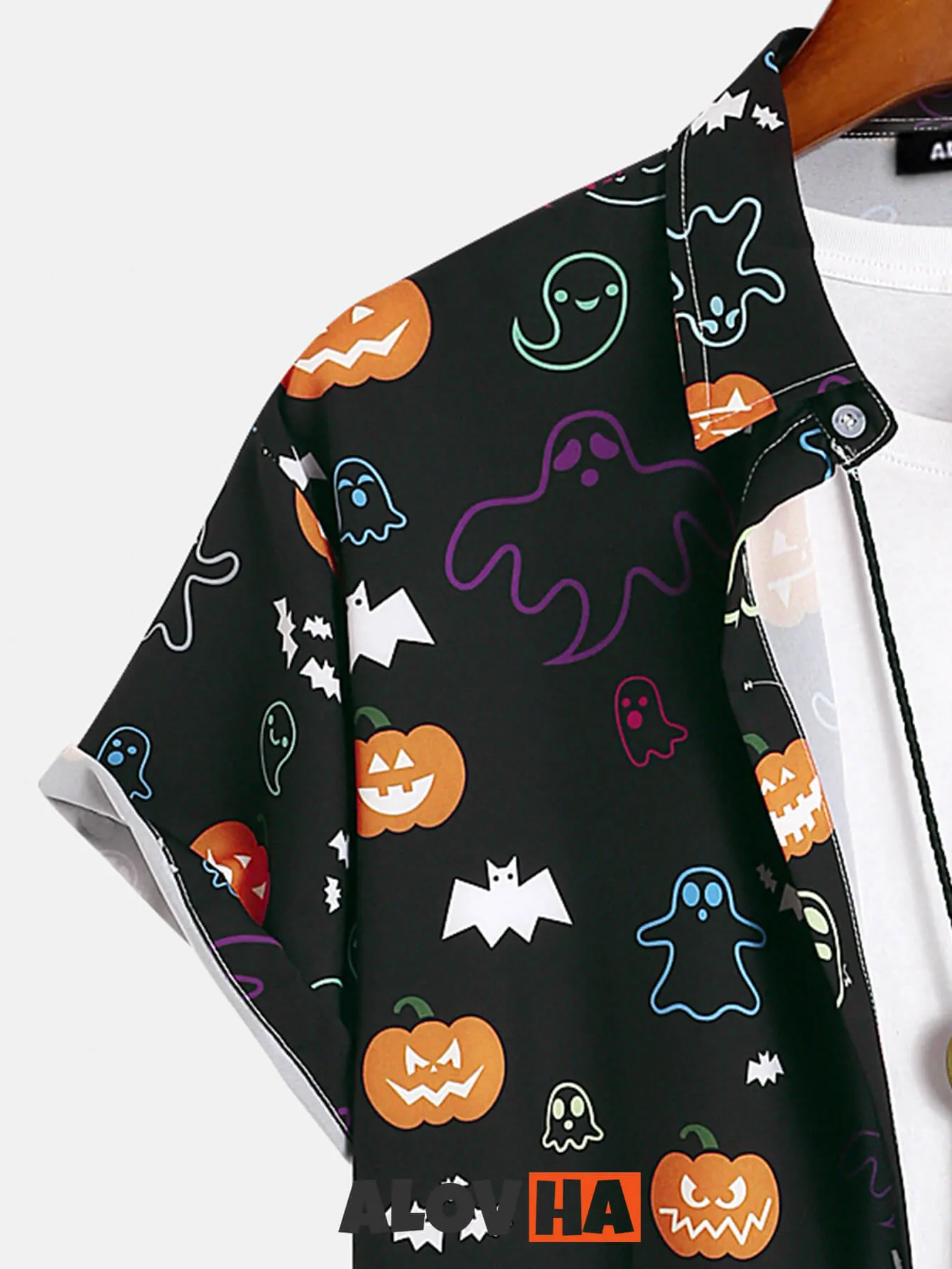 Ghost Pumpkin Halloween Short Sleeve Button Up Hawaiian Shirt