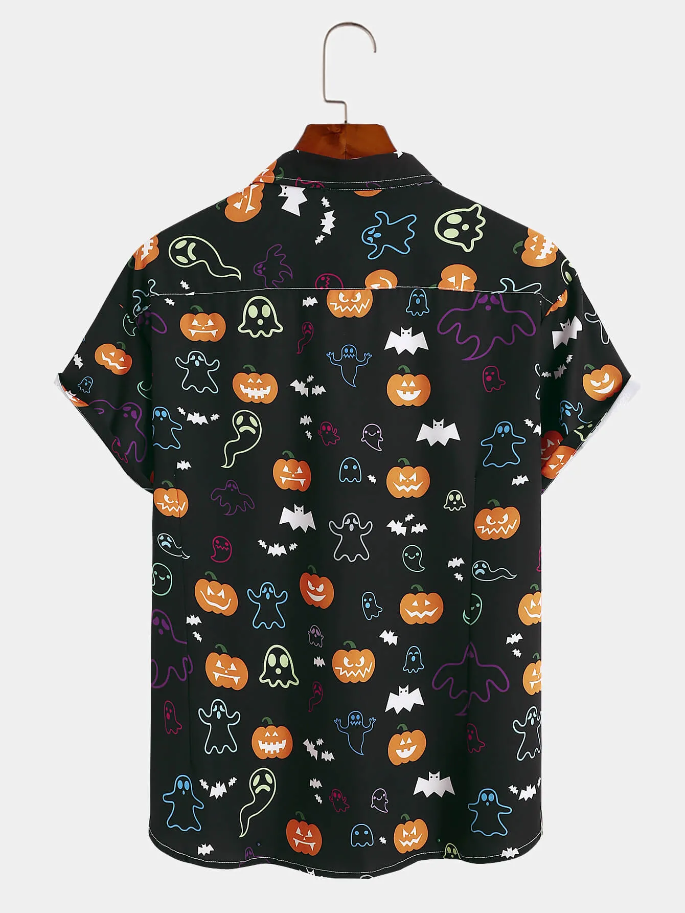 Ghost Pumpkin Halloween Short Sleeve Button Up Hawaiian Shirt