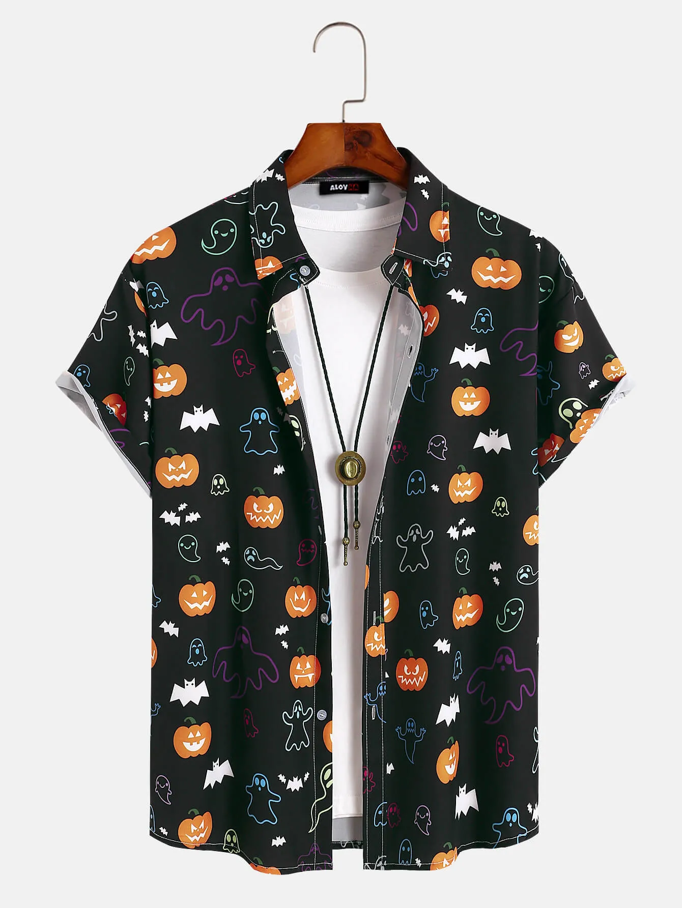 Ghost Pumpkin Halloween Short Sleeve Button Up Hawaiian Shirt