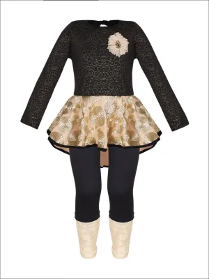 Girls Long Sleeve Hi-Lo Peplum Tunic And Cuffed Legging Set