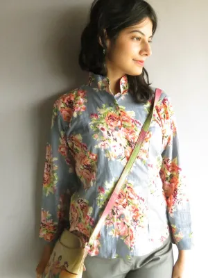 Gray Floral Buttoned Shirt