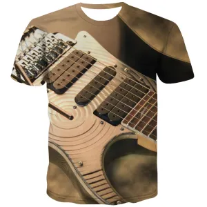 Guitar T-shirt Men Music Tshirts Novelty Wooden Tshirts Cool Metal T-shirts 3d