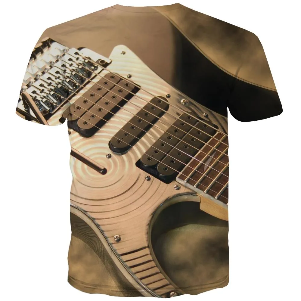 Guitar T-shirt Men Music Tshirts Novelty Wooden Tshirts Cool Metal T-shirts 3d