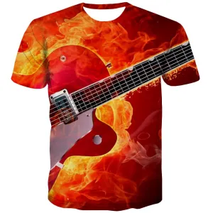 Guitar T shirts Men Music Shirt Print Wooden Tshirt Printed Metal Tshirts Casual