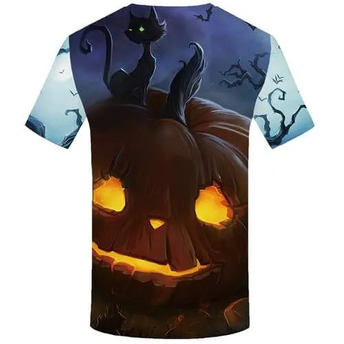 Halloween T-shirt Men Pumpkin Tshirts Casual Cat Tshirt Anime Animal Tshirts Novelty Forest Tshirt Printed Short Sleeve