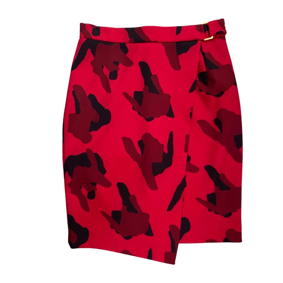 H&M Camouflage Pencil Skirt Red SIZE 14