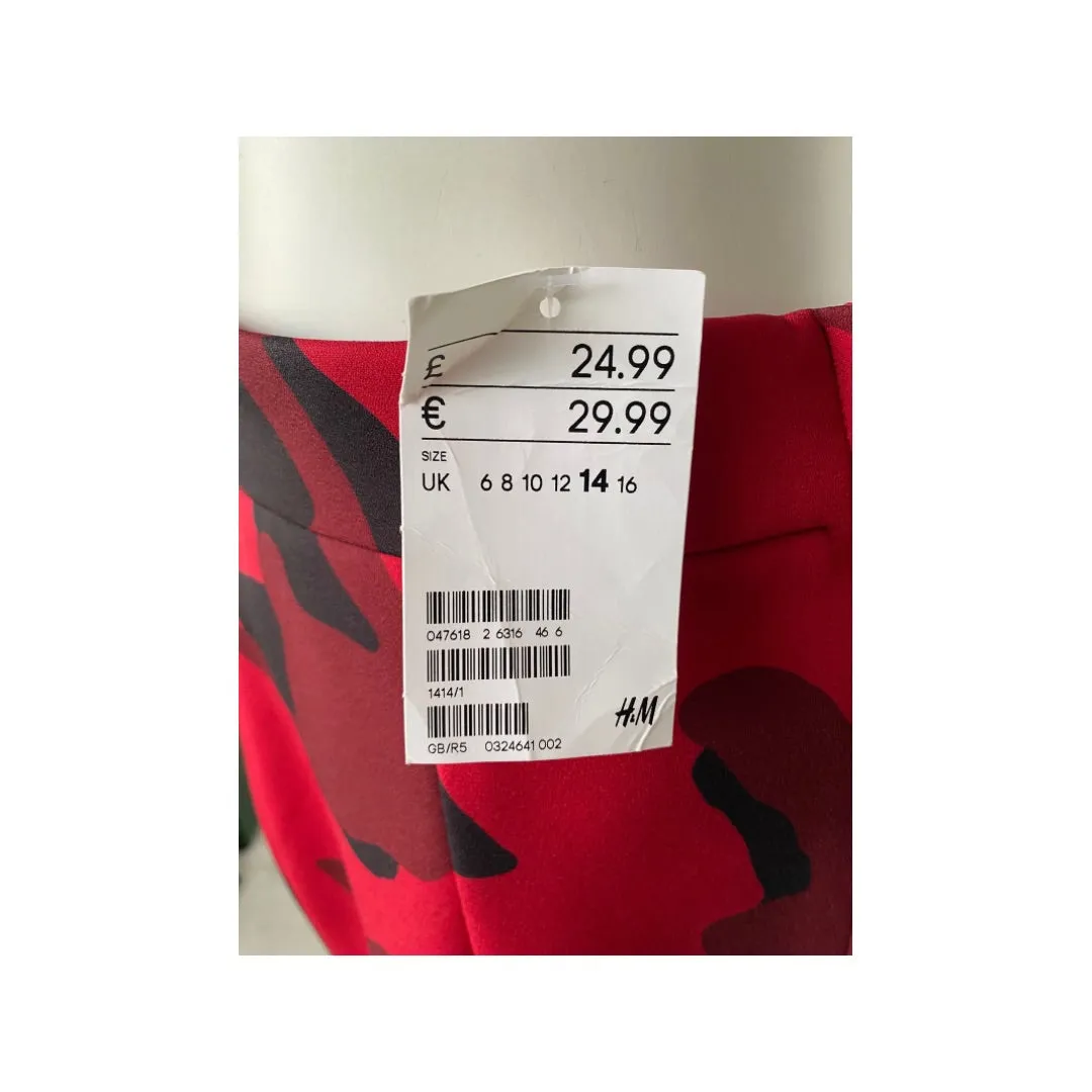 H&M Camouflage Pencil Skirt Red SIZE 14