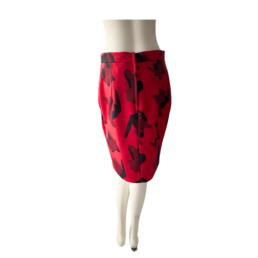 H&M Camouflage Pencil Skirt Red SIZE 14