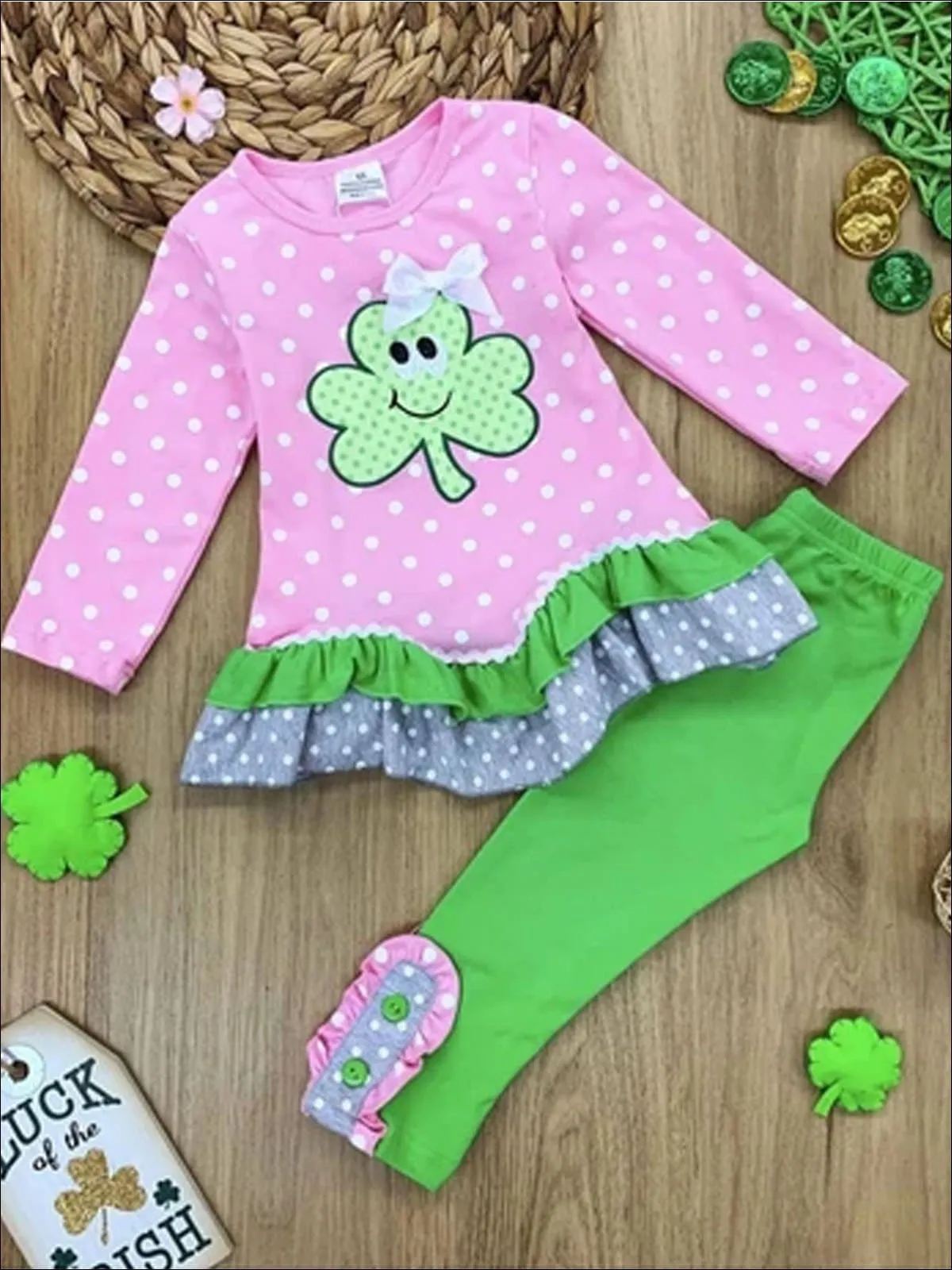 Happy  Clover Ruffled Tunic And Legging Set